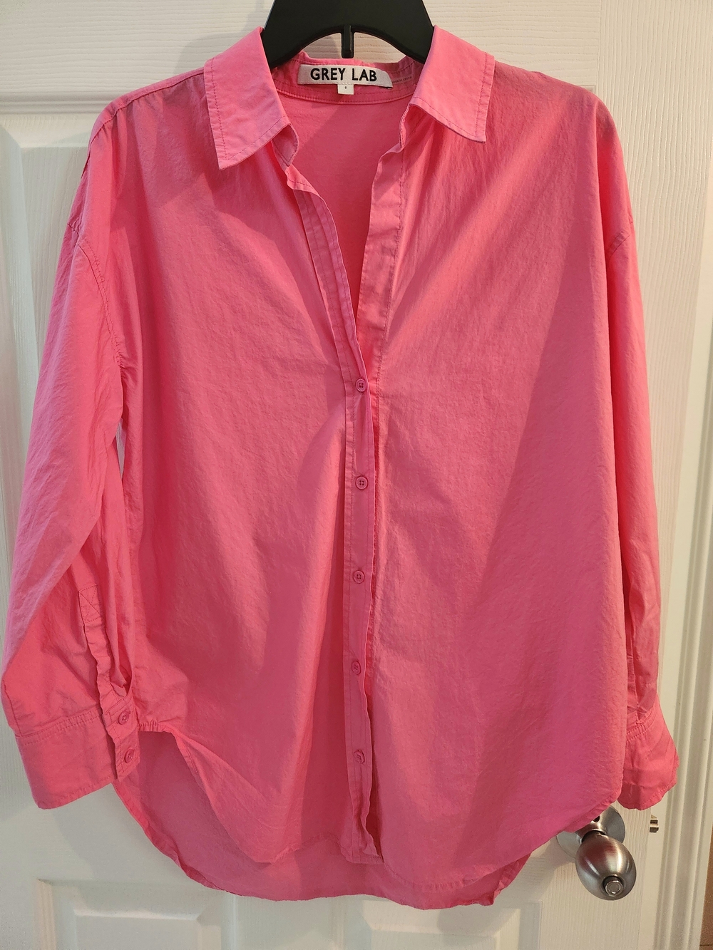 Grey Lab Womens Ovrersized Pink Button-Up Shirt